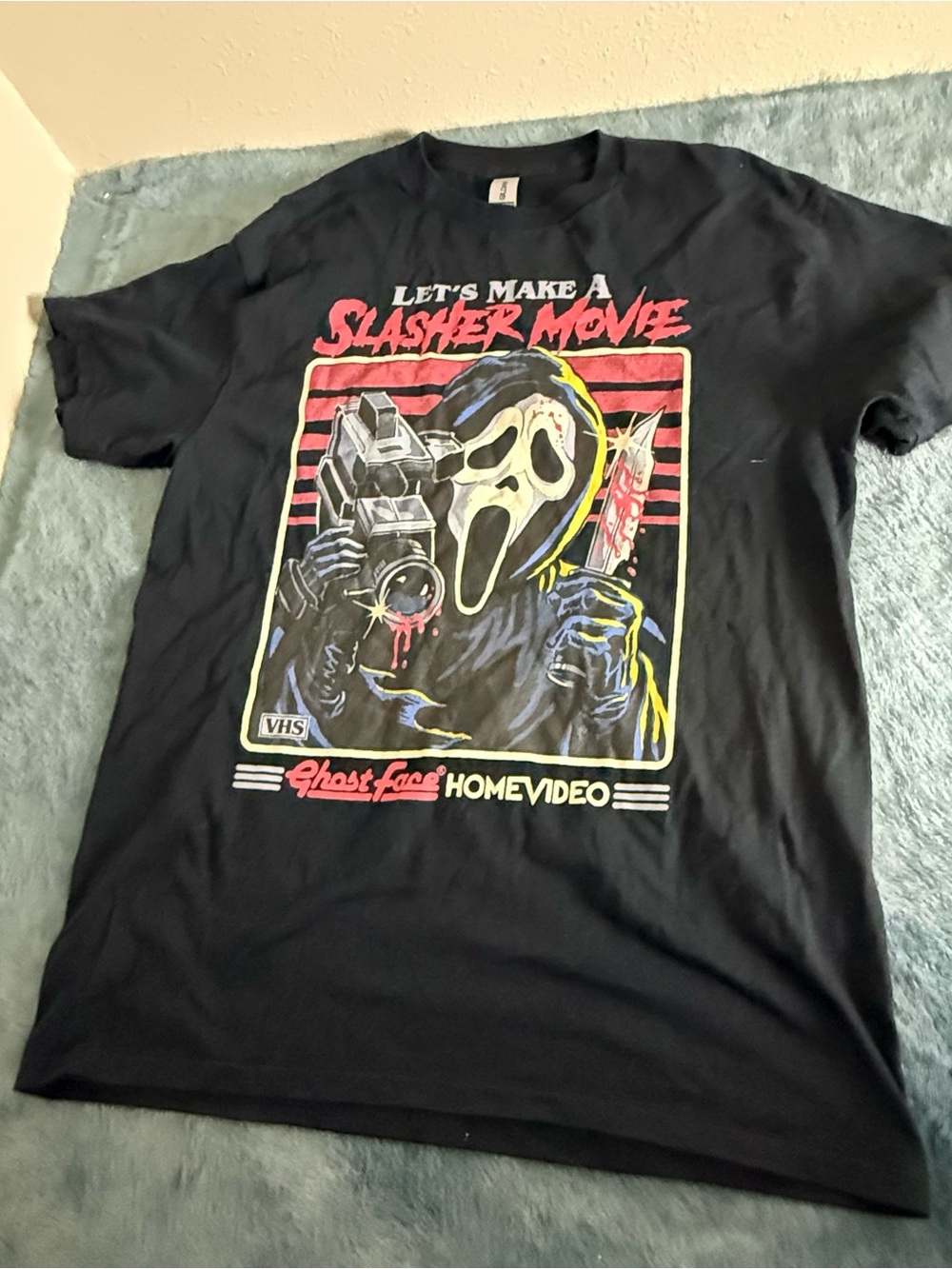 Gildan Black Graphic Tee with Red and White Horror Print